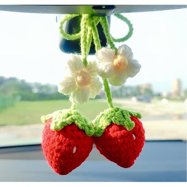Handmade Crochet Cherry Blossom Car Hanging Ornament, Pink Flowers